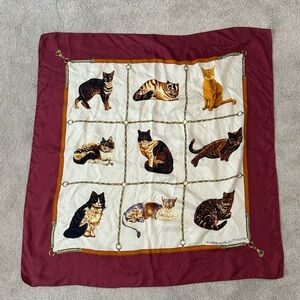 Adrienne Vittadini silk scarf red with brown and orange cats